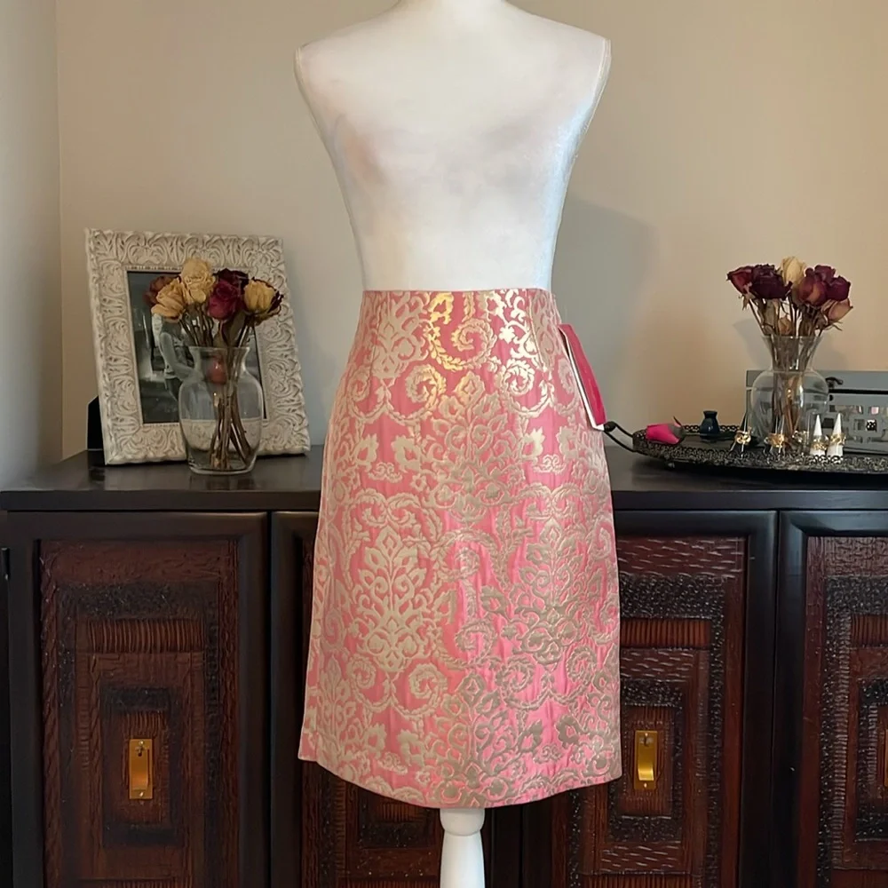 Sunny Leigh Pink and Gold Patterned Pencil/Straight Skirt size 2 - Picture 2 of 9